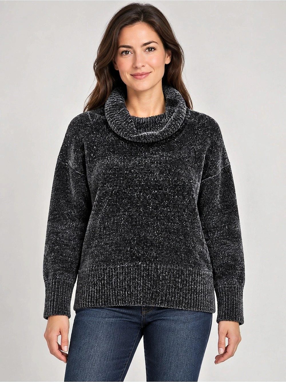 LOFT Cowl Neck Sweater in Black & Gray Size Small Like New